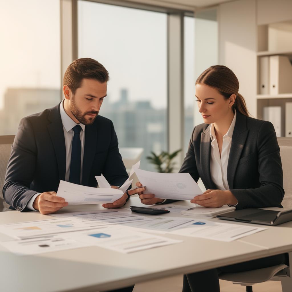 Professionals reviewing documents at a desk